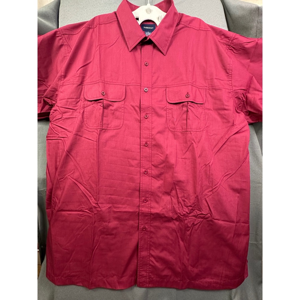 Harbor Bay Men 3X Burgundy Red Short Sleeve Button Down Shirt Dual Chest Pockets